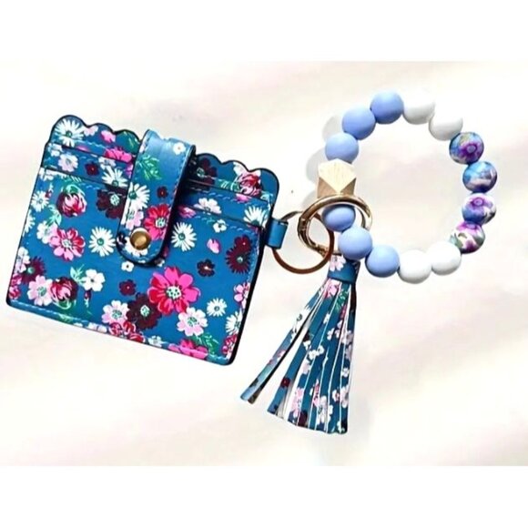 Floral & Beaded Keychain Wristlet Wallet‎ With Tassel NEW - Picture 1 of 3